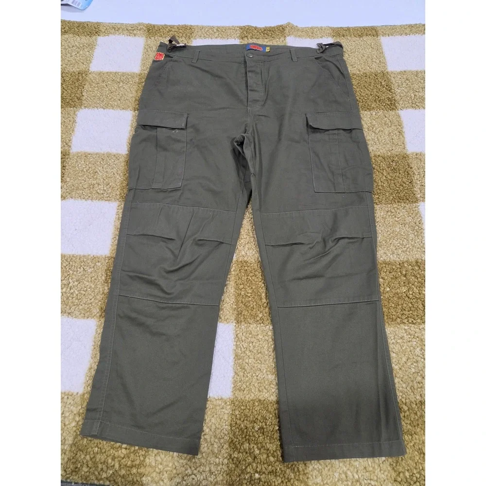 Gnu Guru Relax Cargo Pants Mens 40 Olive Green Utility Workwear Straight Leg